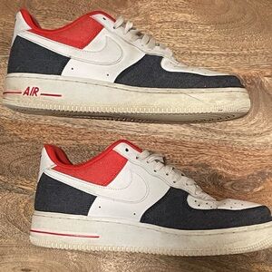 Nike Air Force 1 Low Men's Red and Blue denim sneakers *Good Condition* Sz. 9.5